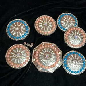 Pink and turq color with iridescent sones conches for belt